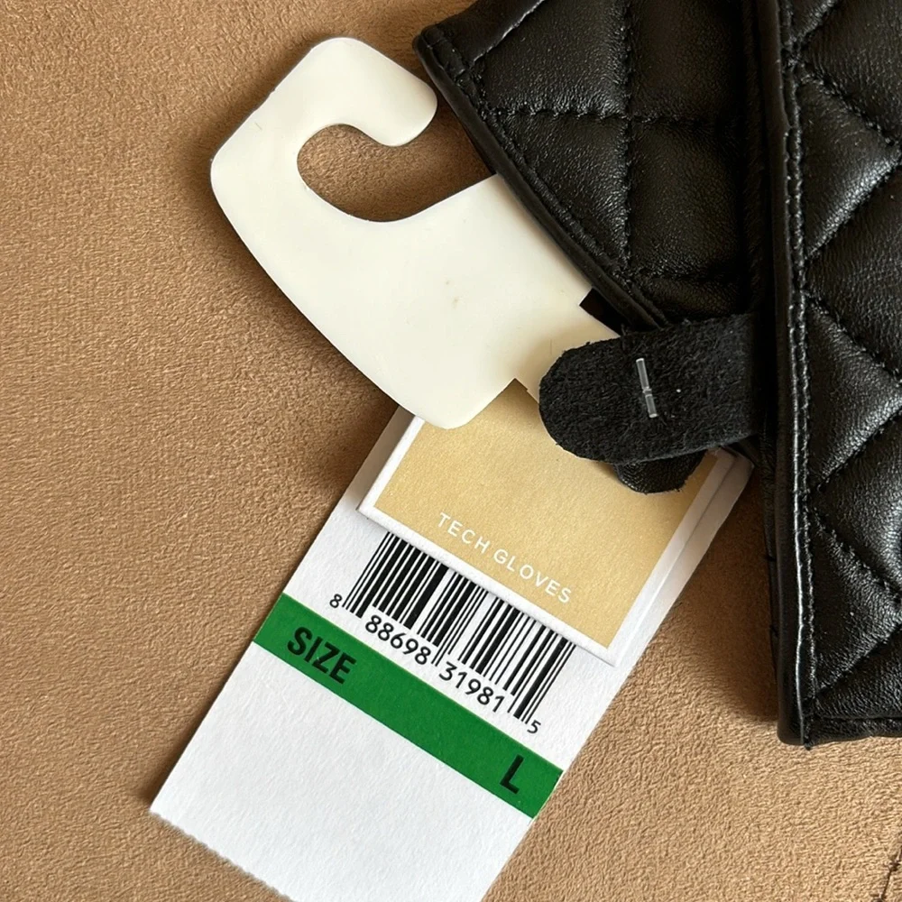 Michael Kors Black Quilted Leather Gloves L NWT